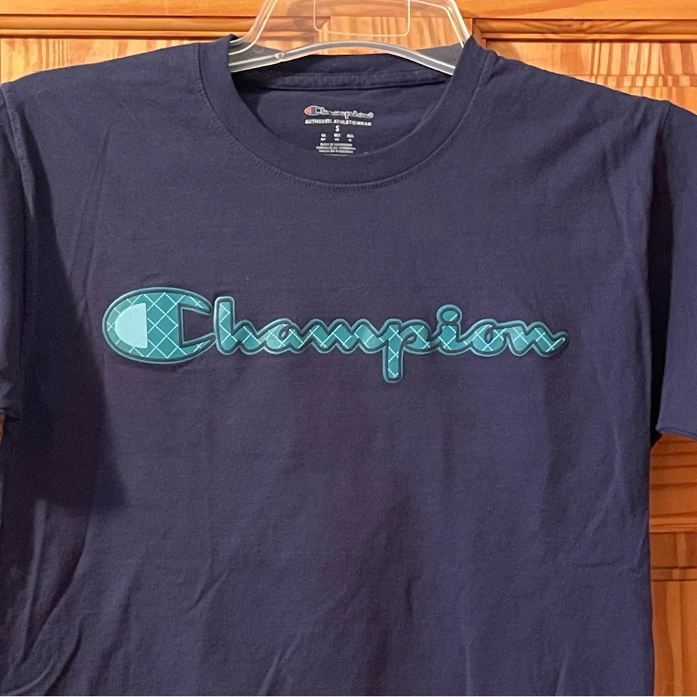 Champion Dark Blue Men's Tee with Logo - Picture 2 of 7